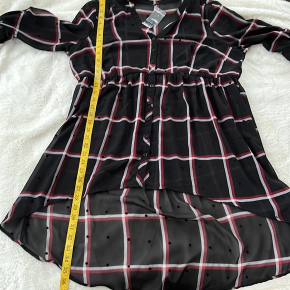 Torrid Sheer Chiffon Plaid Lexie Polka Dot Babydoll Blouse Tunic Size 1X - Picture 8 of 8